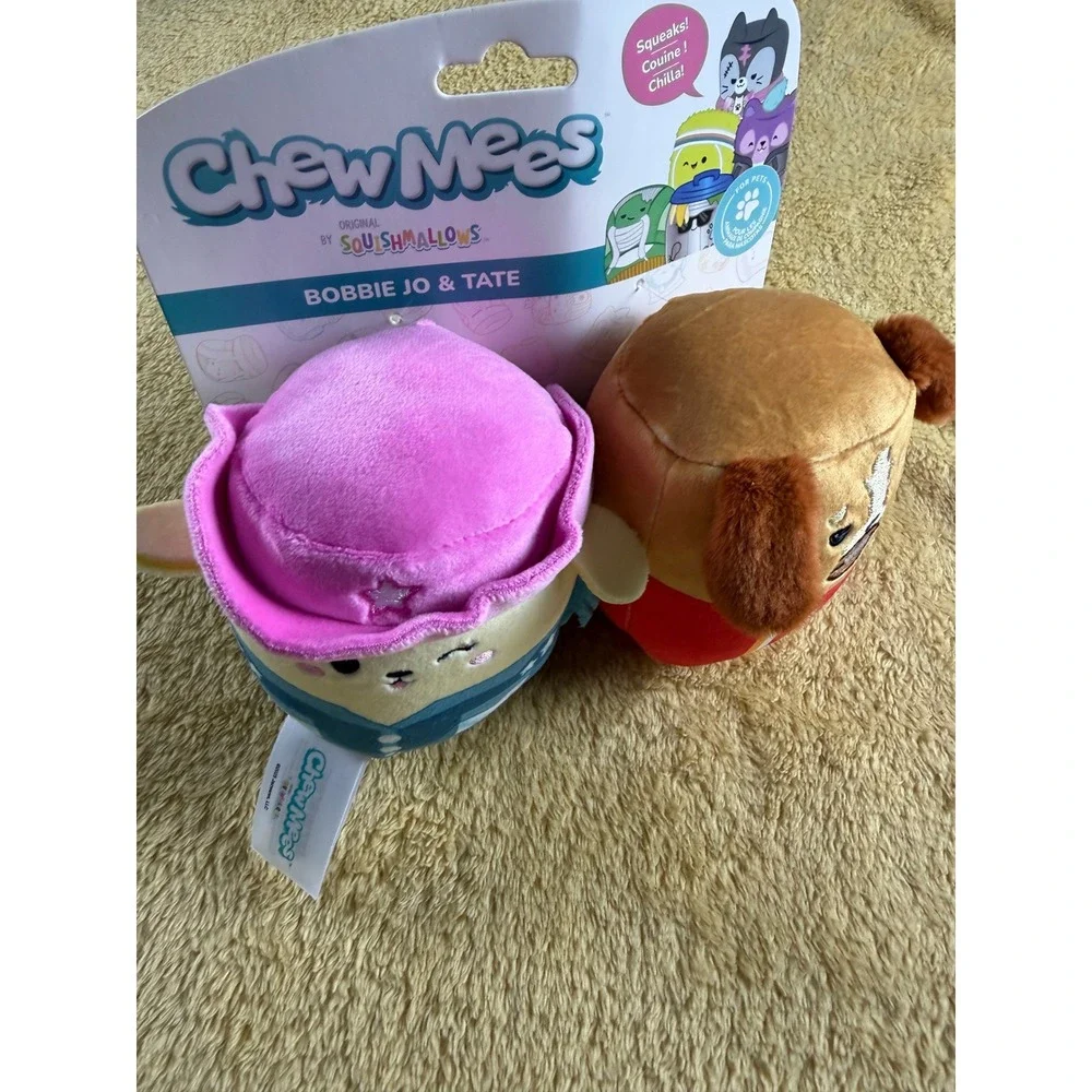 Squishmallows Chew Mees Bobbie Jo & Tate Dog Toy Plush Squeaky 2-Pack NEW